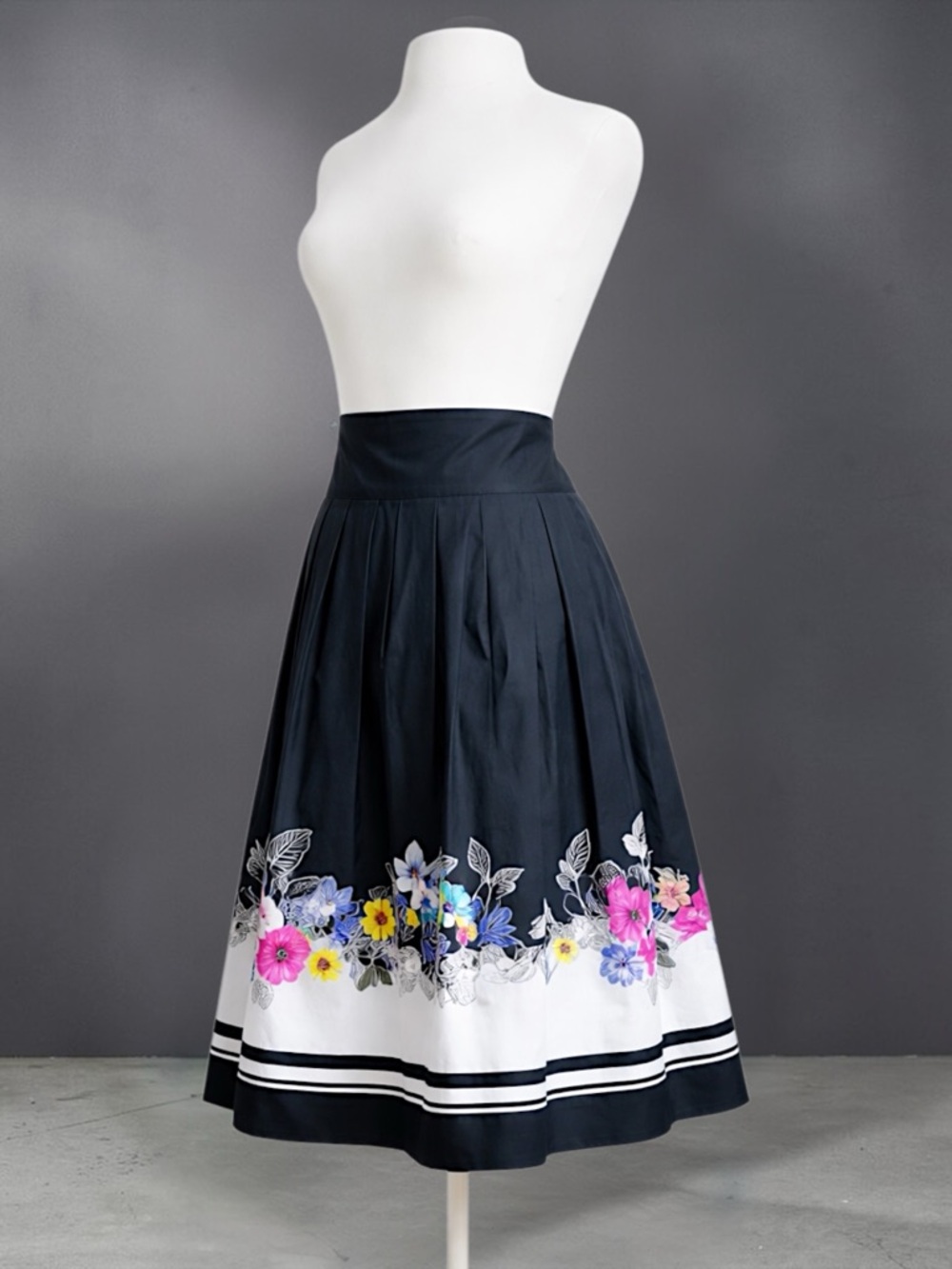 Christopher & Banks Black Floral-Trim Pleated Skirt - Picture 7 of 10